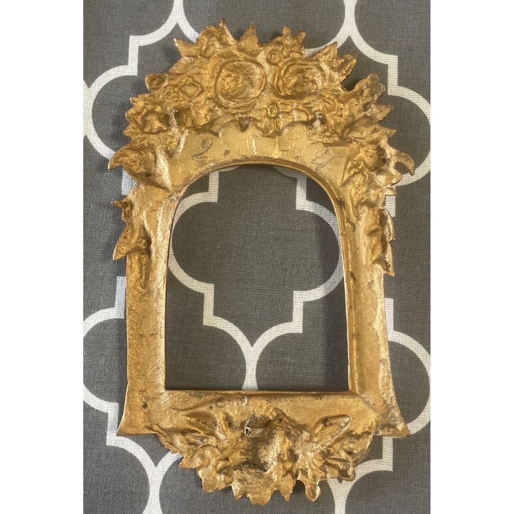 Vintage Ornate Gold Gilt Cast Floral Arched Mini Picture Frame No Glass Or Back - Picture 5 of 9